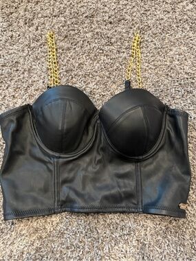 NWOT Baby Phat Faux Leather Bustier Crop Top with Gold Chain Straps